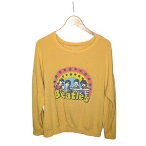 The Beatles Graphic Sweatshirt Large Mustard Yellow Crewneck Licensed Retro Rock